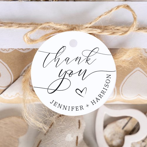 Modern Thank You Handwritten Script Heart Wedding  Favor Tags