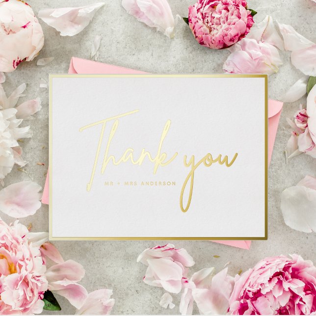 Modern Thank You Handwritten Script Wedding Foil Holiday Postcard (Creator Uploaded)