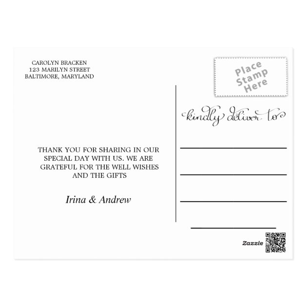 Modern Thank You Handwritten Three Wedding Photos Postcard