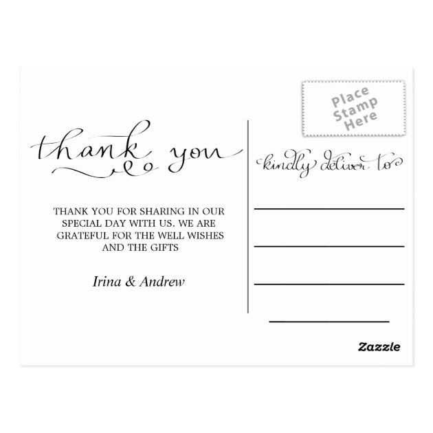 Modern Thank You Handwritten Three Wedding Photos Postcard