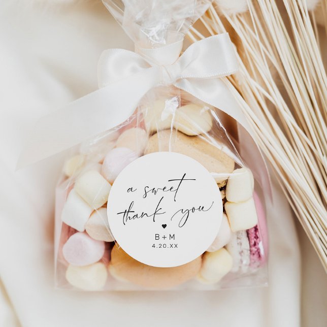 Modern Thank You Heart Wedding Classic Round Sticker (Creator Uploaded)