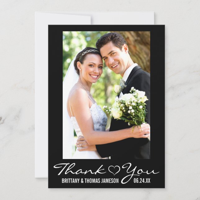 Modern Thank You Heart Wedding Photo Card W (Front)