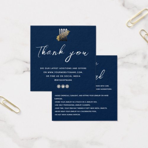 Modern Thank You Jewelry Care Card with logo 