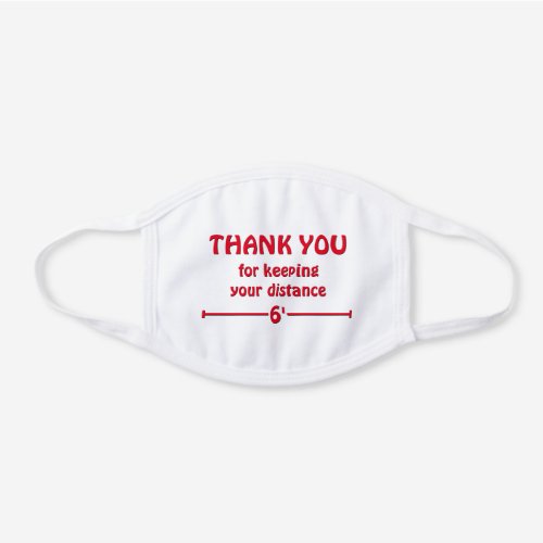 Modern THANK YOU Keeping Your Distance RED White Cotton Face Mask