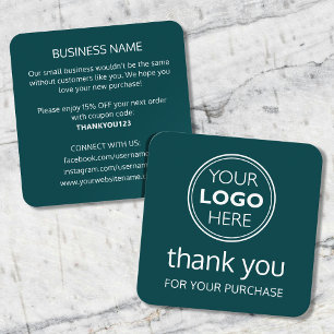 Modern Thank You Logo Small Business Teal Green Square Business Card