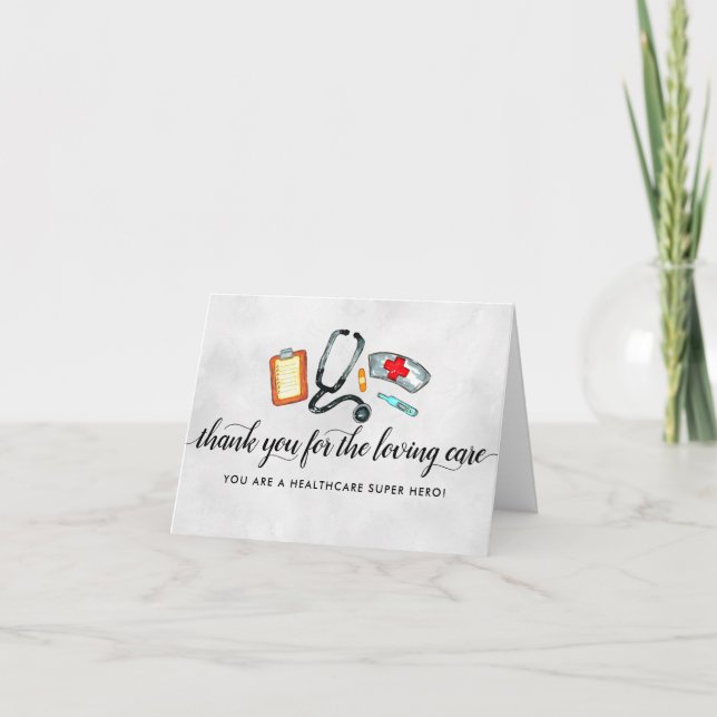 Modern Thank You Loving Care Nurse Medical Doctor Card (Front)