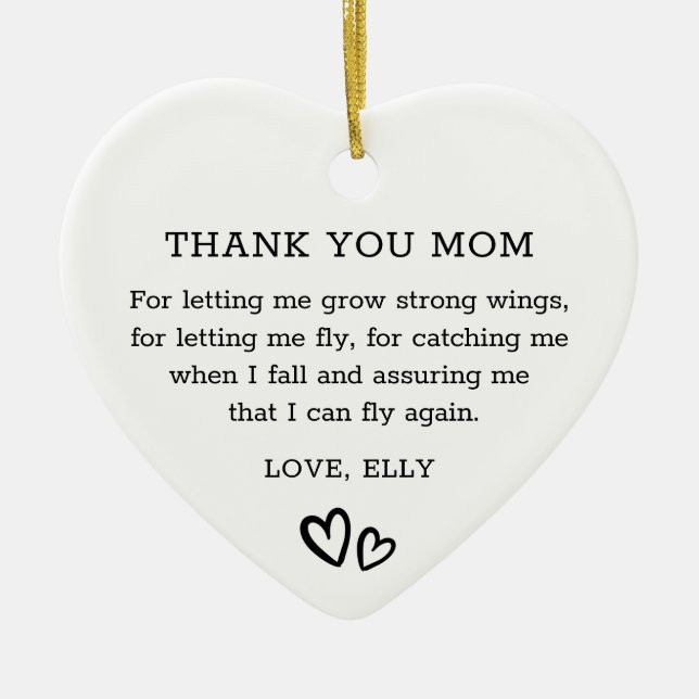 Modern Thank You Mom Black and White Heart Ceramic Ornament (Front)