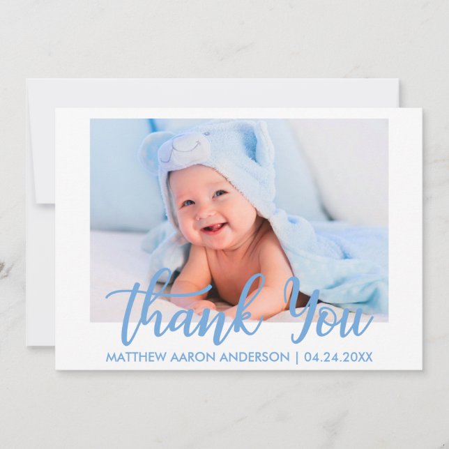 Modern Thank You New Baby Boy Blue Stripes (Front)