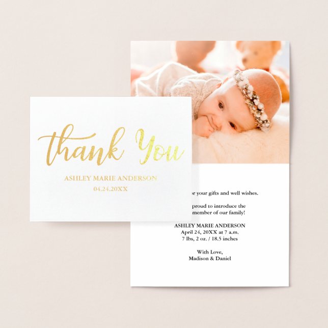 Modern Thank You New Baby Gold Foil Note Card (Display)
