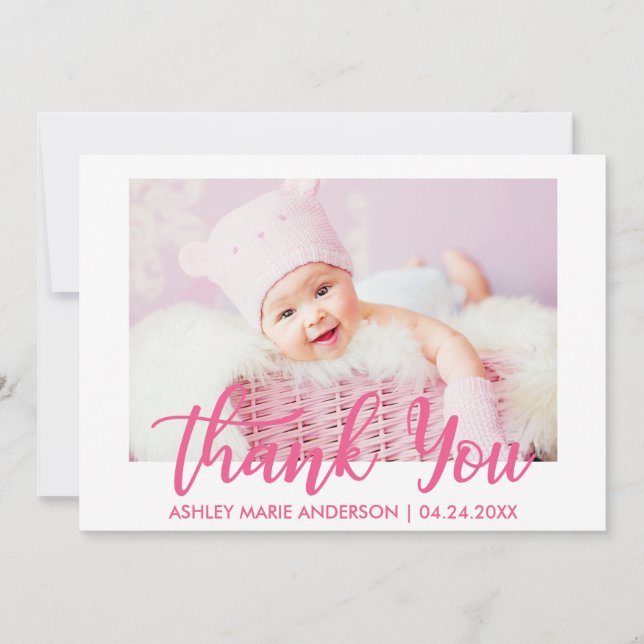 Modern Thank You New Baby Hot Pink Card (Front)