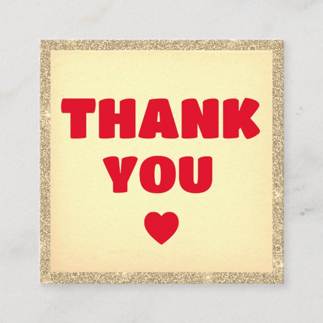 Modern thank you order gold glitter Red Square Business Card (Front)