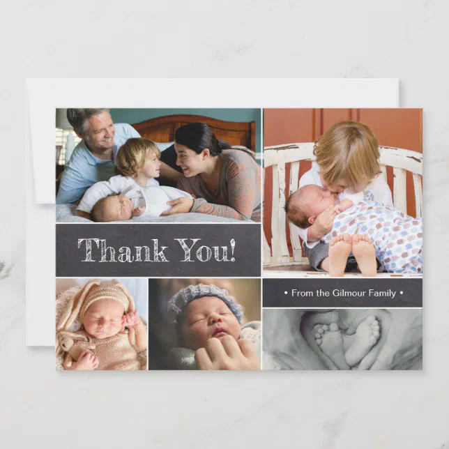 Modern Thank you photo collage new baby birth Announcement | Zazzle