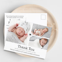 Modern Thank You Photos Grid Collage Birth Announcement Postcard