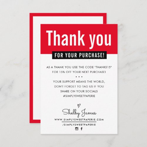 MODERN THANK YOU purchase insert bright red