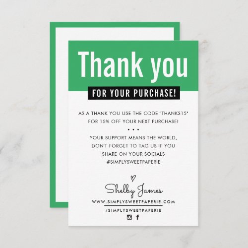 MODERN THANK YOU purchase insert kelly green