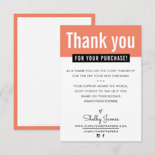 MODERN THANK YOU purchase insert orange Card
