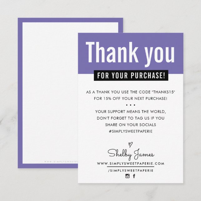 MODERN THANK YOU purchase insert purple Card (Front/Back)