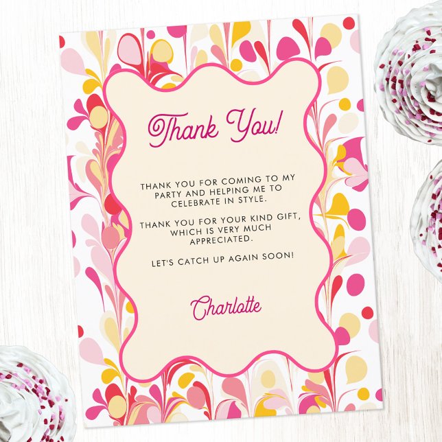 Modern Thank You Retro Abstract Pink Postcard (Modern abstract groovy abstract wavy personalized thank you postcard)