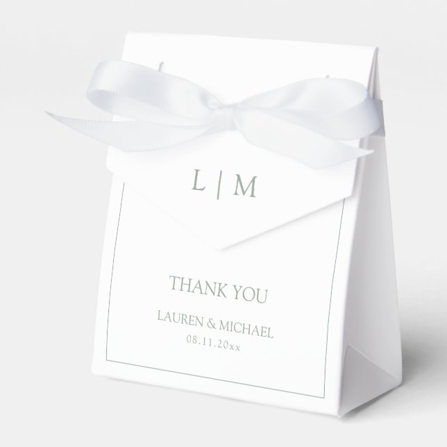 Modern Thank You Sage Green Monogram Wedding Favor Boxes (Front Side)