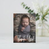 Modern Thank You Script Baby Boy Photo Birth Announcement Postcard | Zazzle