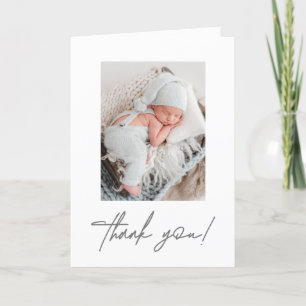 Modern Thank You Script Baby Boy Photo thank you Announcement