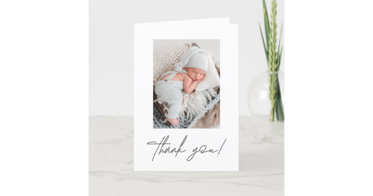 Modern Thank You Script Baby Boy Photo thank you Announcement | Zazzle