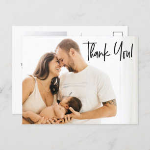 Modern Thank you Script Baby Girl photos Announcement Postcard