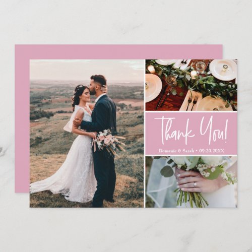 Modern Thank You script Blush Pink Wedding Card