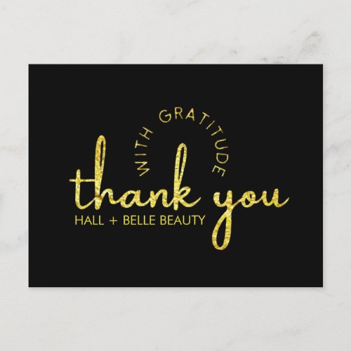 Modern Thank You Script Gold Glitter Black Custom  Postcard