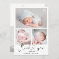 Modern thank you script heart 4 photos baby birth announcement