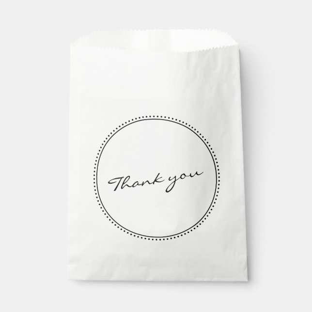 Modern Thank You Script Lettering Dotted Border Favor Bag (Front)