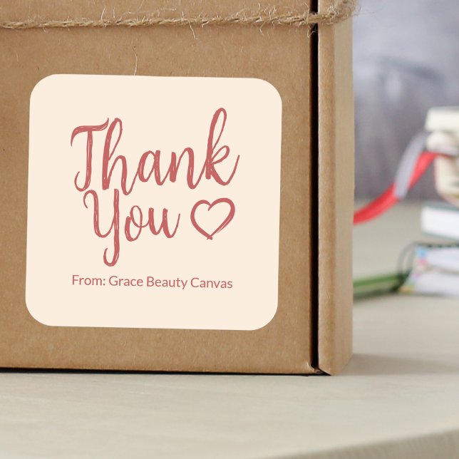 Modern thank you script Natural Cream Red Square Sticker (Creator Uploaded)