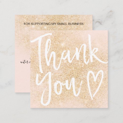 Modern thank you script order gold blush pink square business card