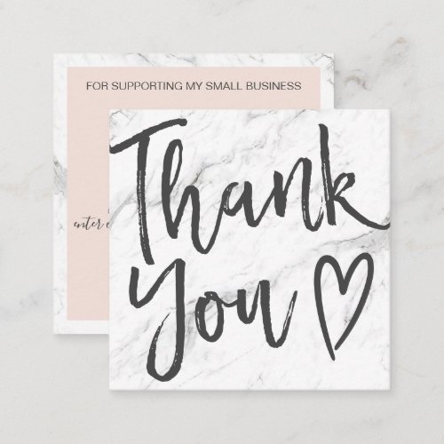 Modern thank you script order marble blush pink square business card