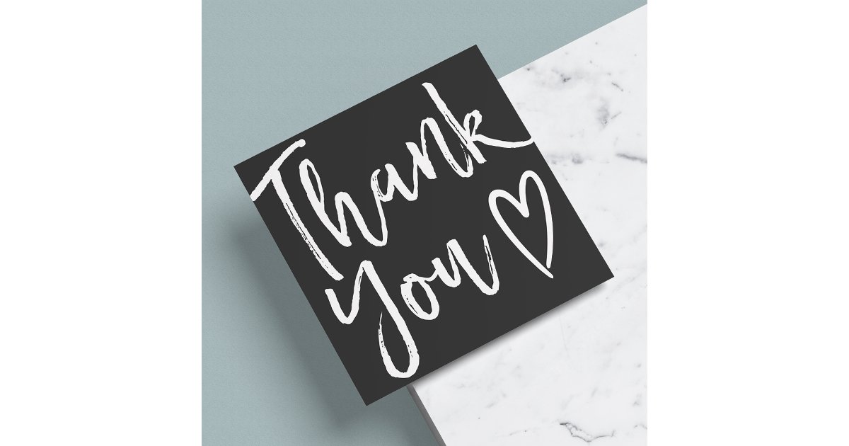 Modern thank you script order minimal black white square business card ...