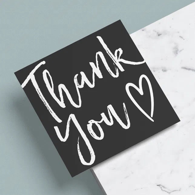 Modern thank you script order minimal black white square business card ...