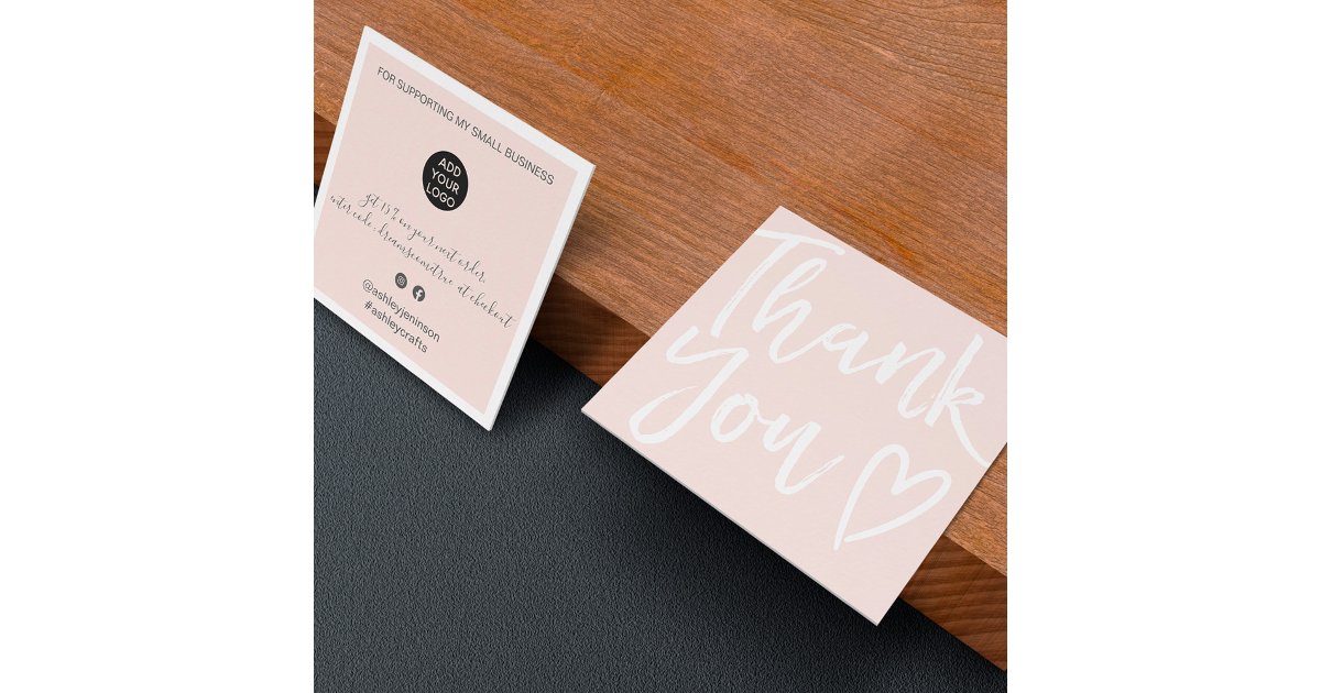 Modern thank you script order minimal blush pink square business card ...