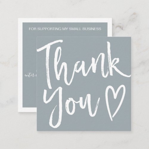 Modern thank you script order minimal dusty blue square business card