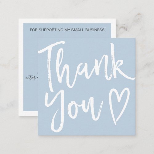 Modern thank you script order minimal dusty blue square business card