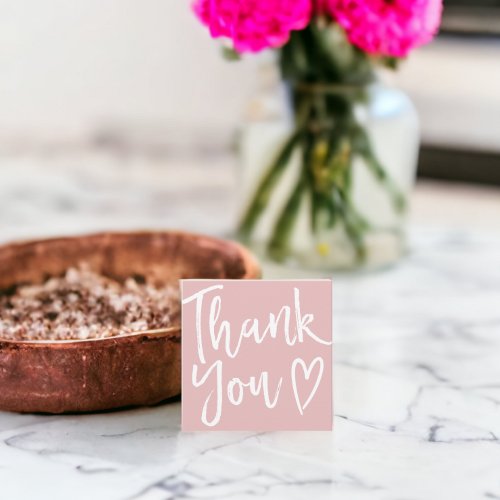 Modern thank you script order minimal dusty pink square business card