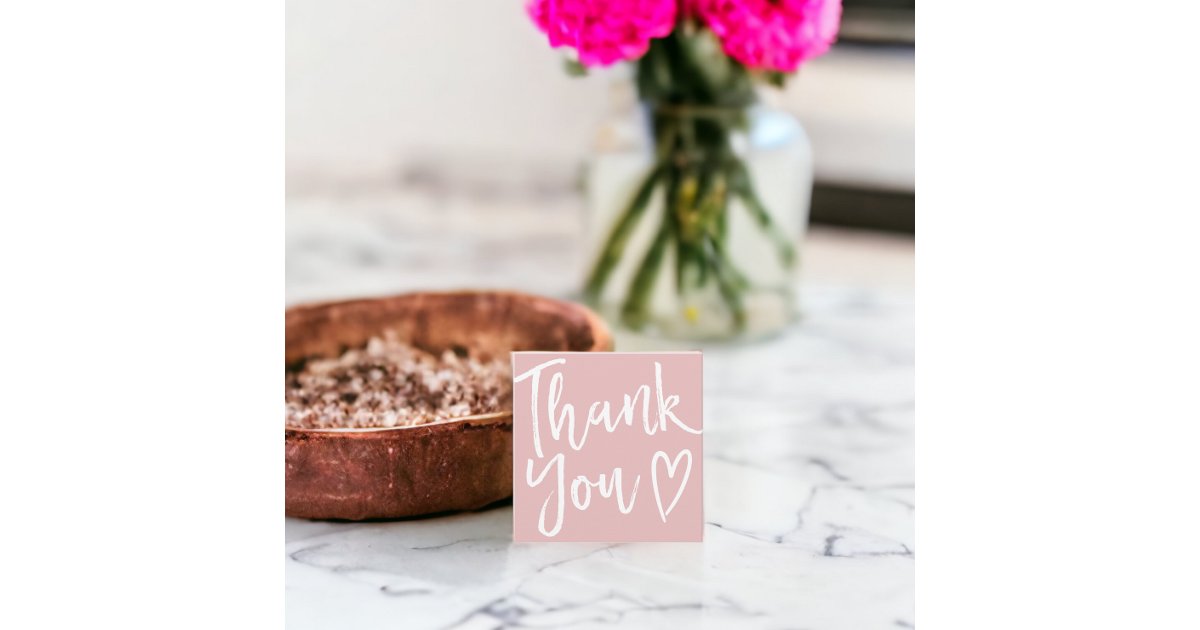 Modern thank you script order minimal dusty pink square business card ...