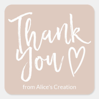 Modern thank you script order minimal dusty pink square sticker