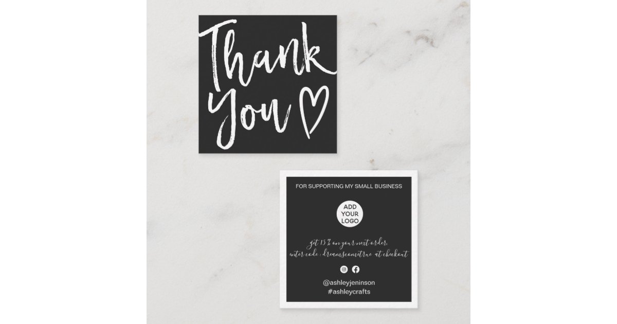 Modern thank you script order minimal gray chic square business card ...