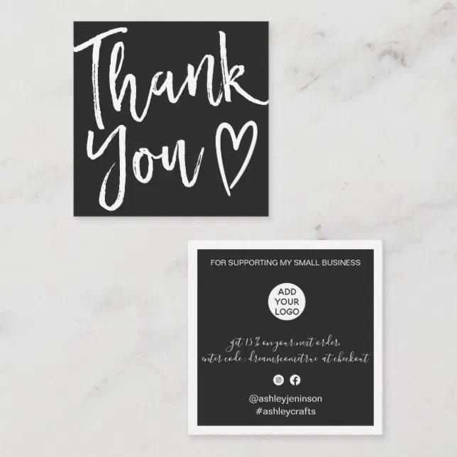 Modern thank you script order minimal gray chic square business card ...
