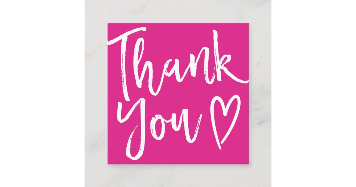Modern thank you script order minimal hot pink square business card ...