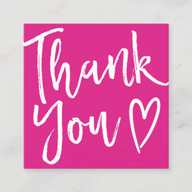 Modern thank you script order minimal hot pink square business card ...