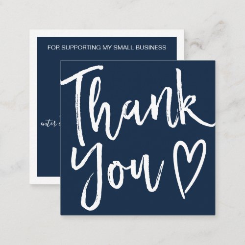 Modern thank you script order minimal navy blue square business card