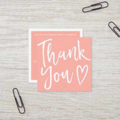 Modern thank you script order minimal pink coral square business card
