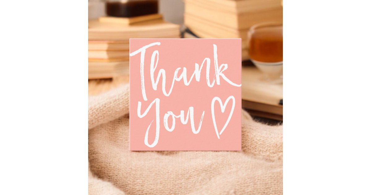 Modern thank you script order minimal pink coral square business card ...
