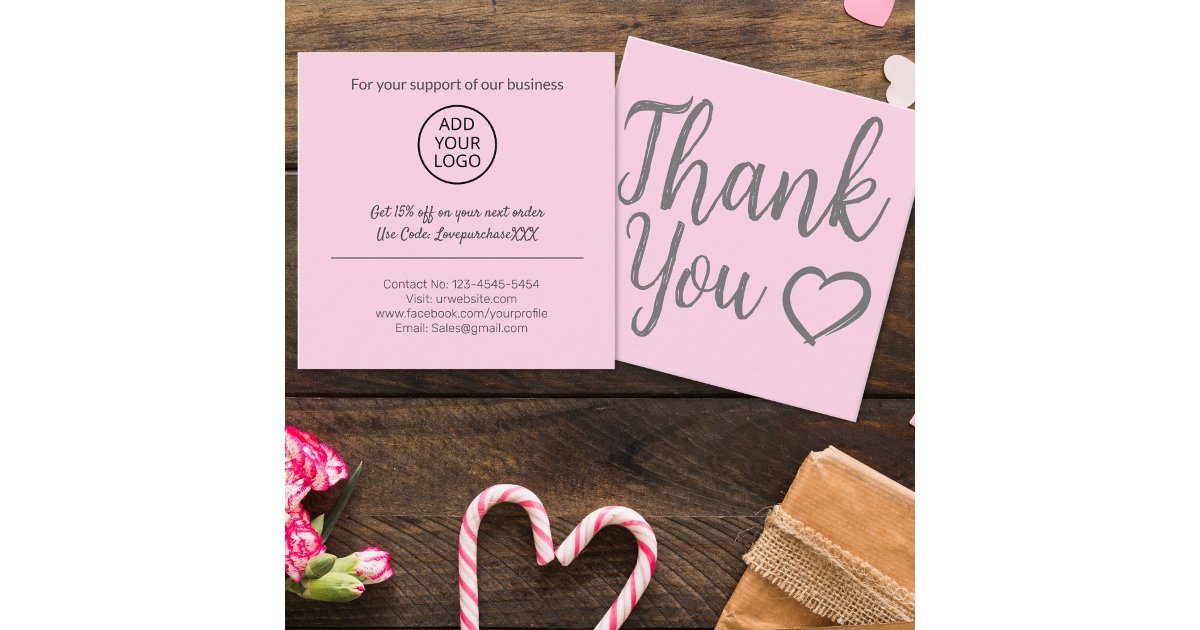 Modern thank you script order minimal pink square business card | Zazzle